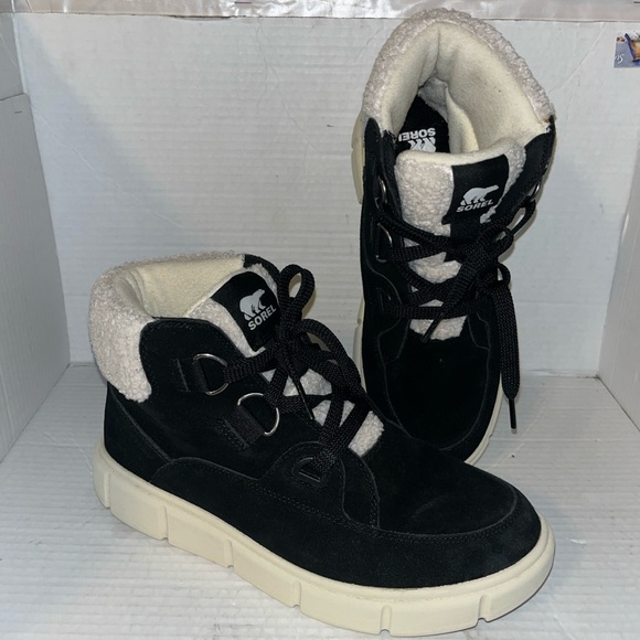 Sorel Explorer III NW Lace Womens Waterproof Suede Winter Boot Black White Sz 10 - Picture 1 of 8
